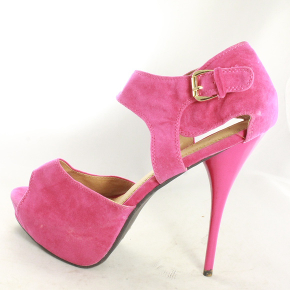 Liliana Shoes - Liliana Pink Suede Platform Peep Toe High Heels